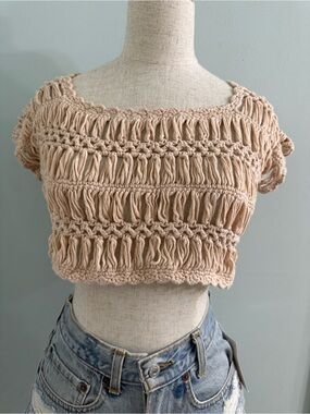 Y2K Nude Beige Crochet Crop Top